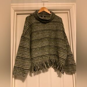 Striped Green Sweater with Fringe